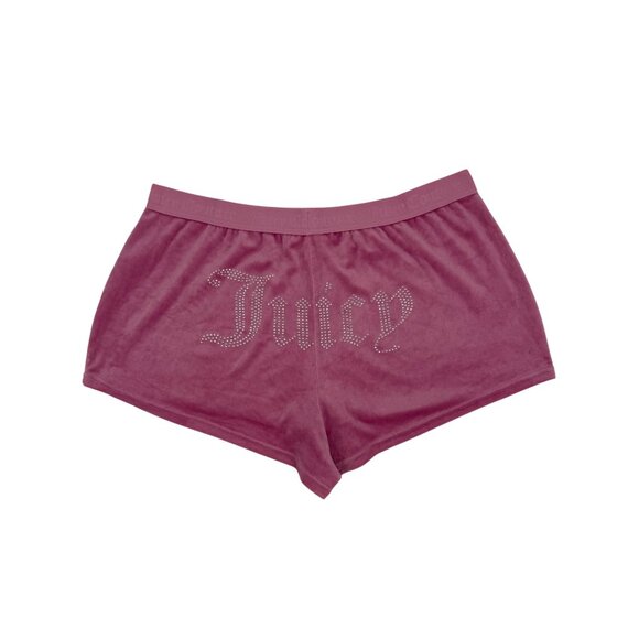 Juicy Couture Pants - Juicy Couture Rhinestone Logo Pink Velour Lounge Shorts XL Y2K Revive